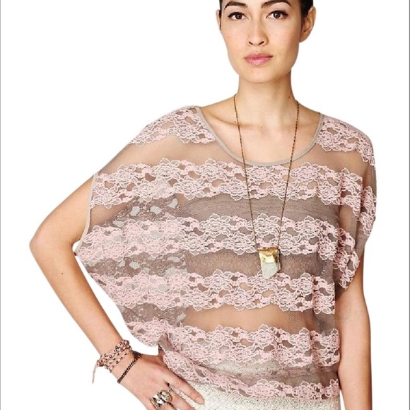 Free People Grey and Pink lace top - Picture 1 of 5